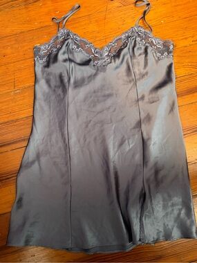 Victoria's Secret Silver-Gray Satin Lace Trim Chemise